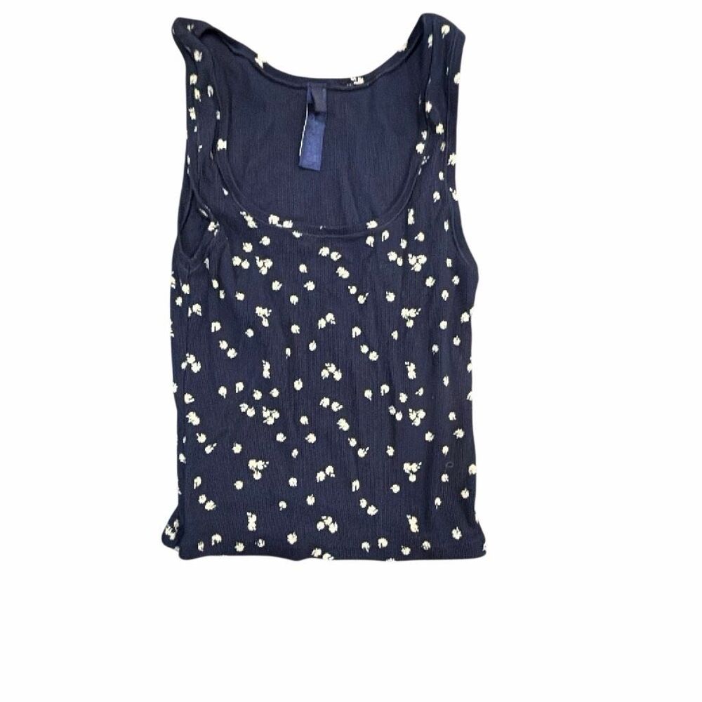 Skims Women's Size Large Sleeveless Tank Top Shirt Blue Daisy Print Ribbed